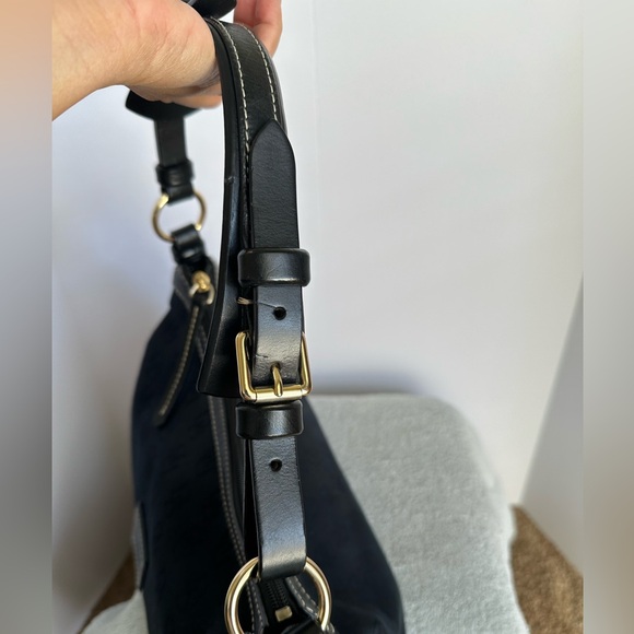 Dooney & Bourke Signature Fabric Canvas w/ Leather Trim Hobo Bag, Black, EUC - Picture 10 of 11